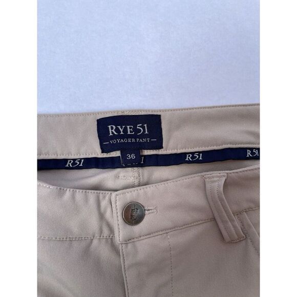 Rye 51 Golf Voyager Pants Men's 36 Beige Performance Straight Leg Chino 5 Pocket - Picture 2 of 7